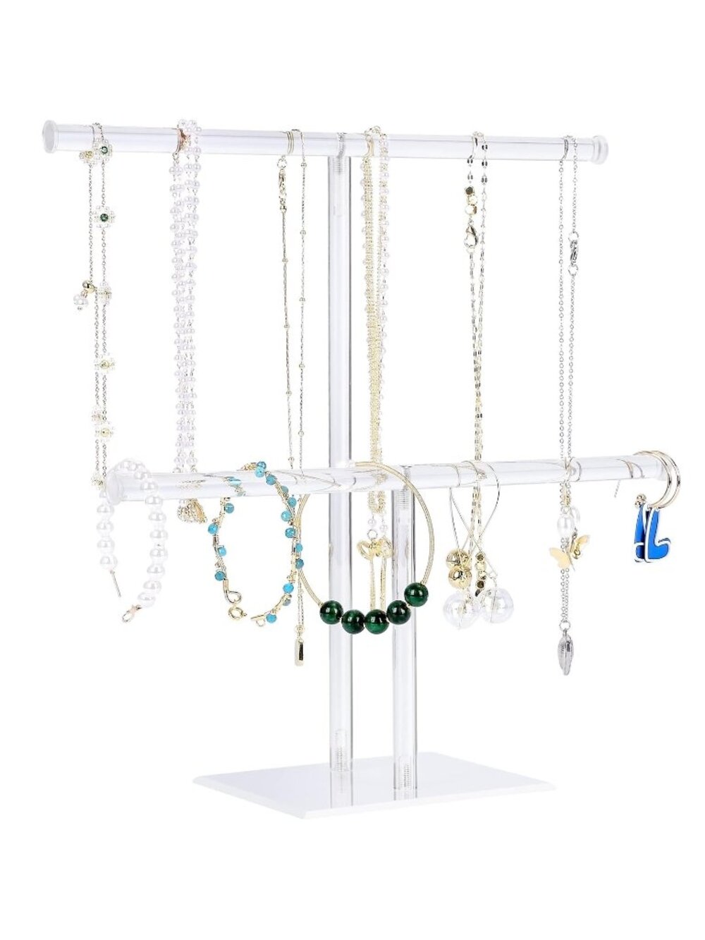 New Acrylic Jewelry Stand Necklace Holder, 2-Tier Display for Bracelets & Rings